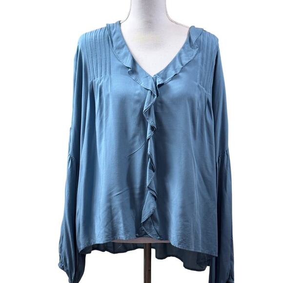Easel blue babydoll top, romantic, bohemian, feminine, ruffles, effortless - Picture 1 of 6